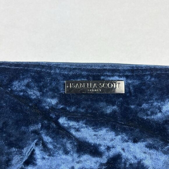 Isabella Scott Blue Velvet Clutch Cosmetic Bag 3 Zip Pockets Make-up Pouch FLAW - Picture 2 of 13